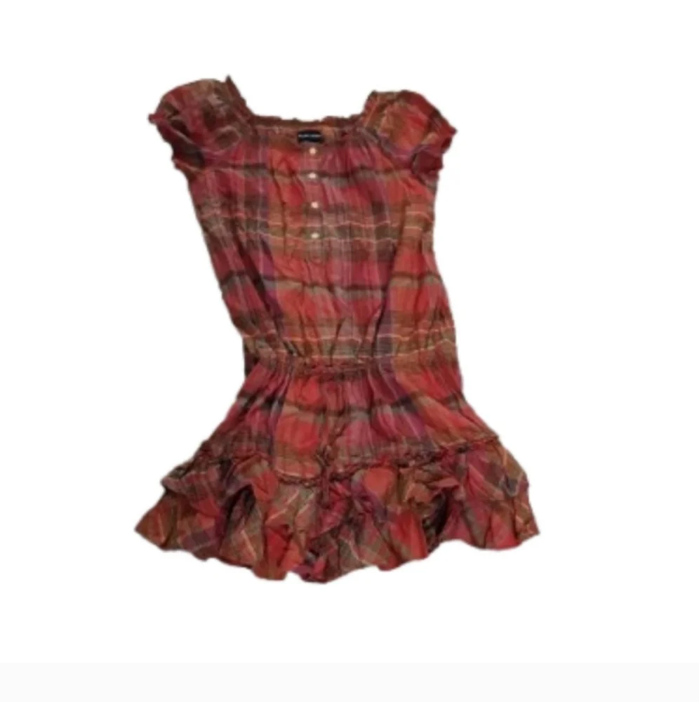 Ralph Lauren Girls Plaid Dropwaist Puff Sleeve Dress Sz 14